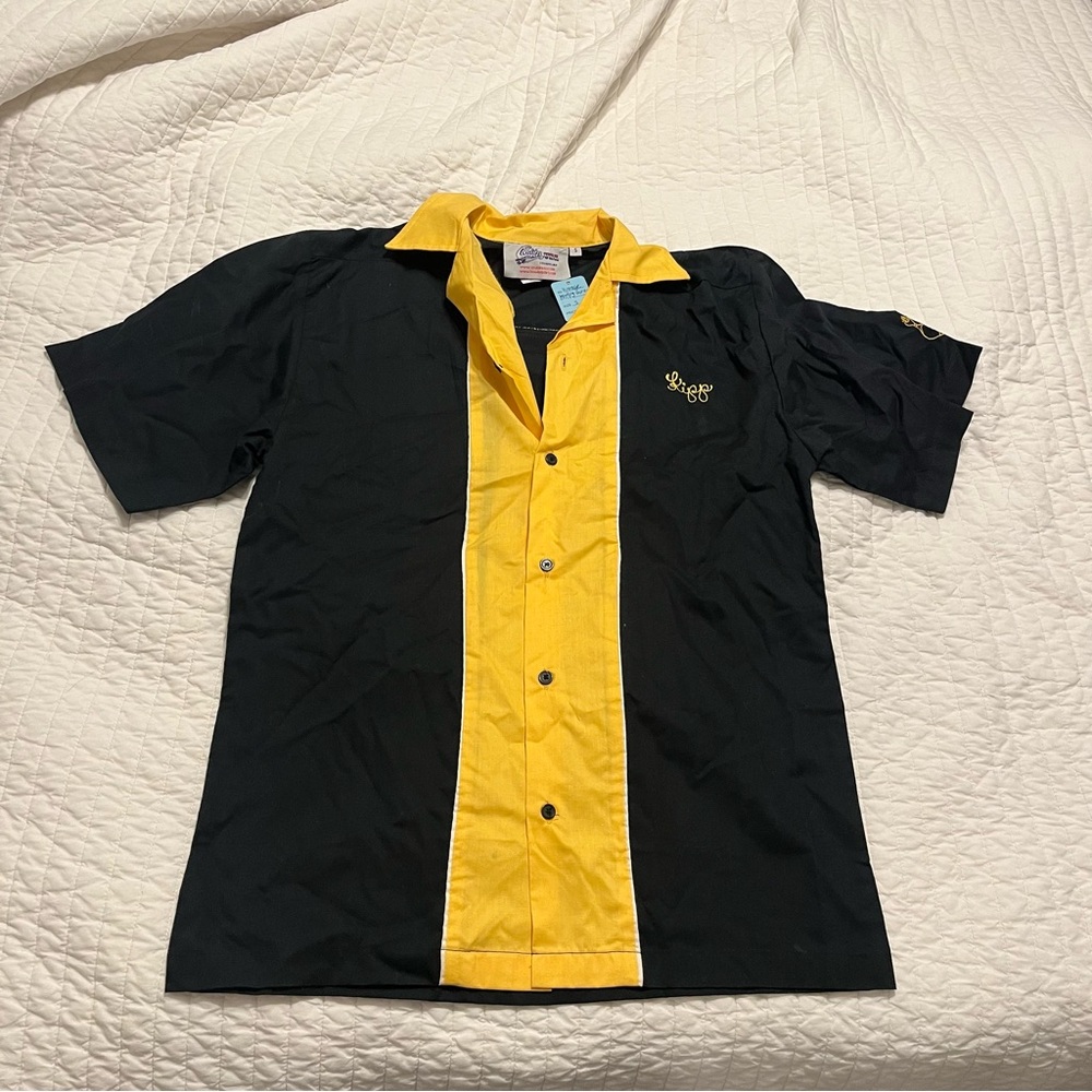 Vintage Black and Yellow Button-Up bowling Shirt